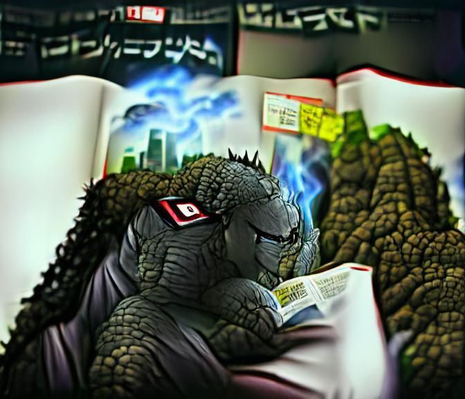 Godzilla Reading: Anime-Style Bookworm