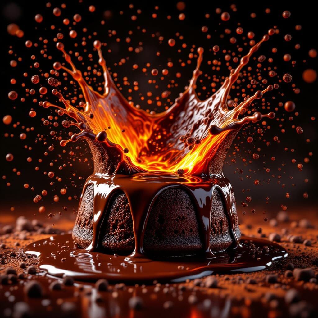 Hyperrealistic Chocolate Lava Cake Eruption