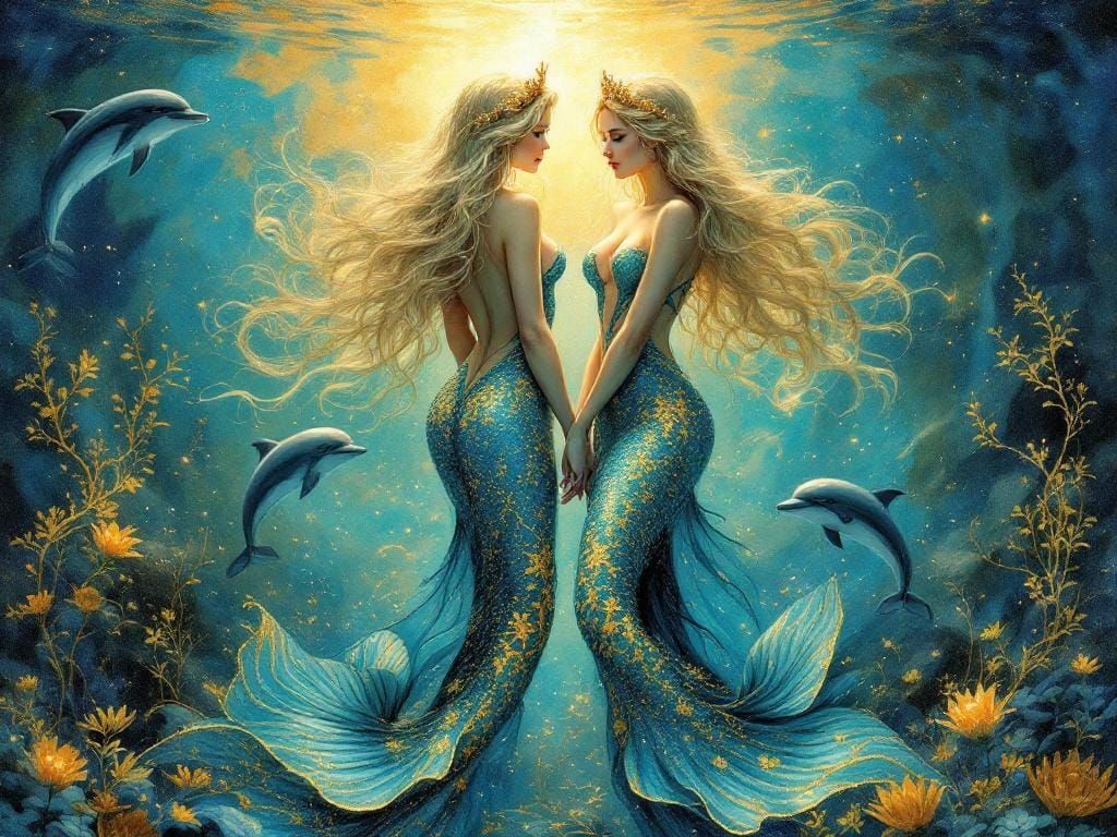 Romantic Mermaids in Art Nouveau Style