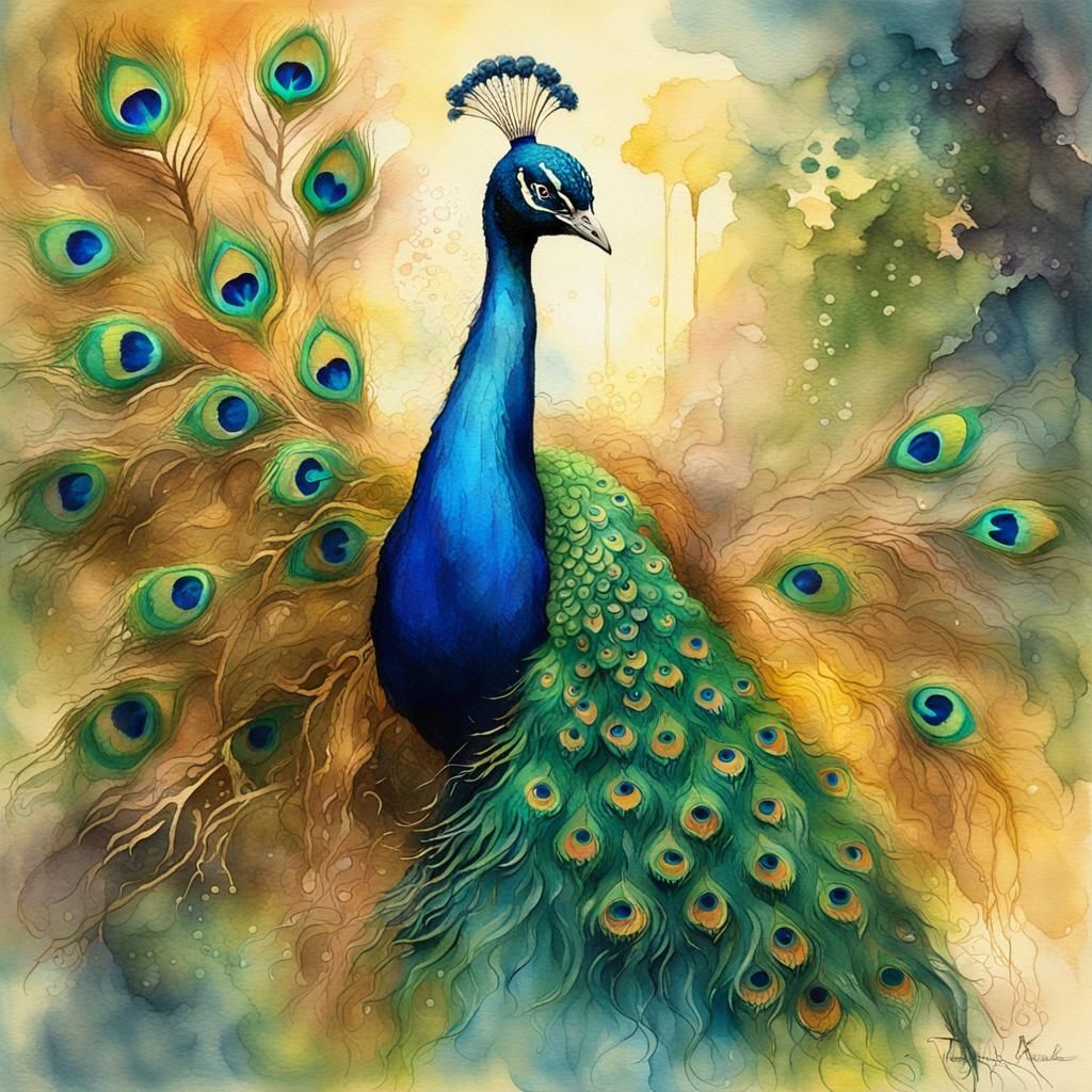 Ethereal Peacock Dance in Warm Golden Light