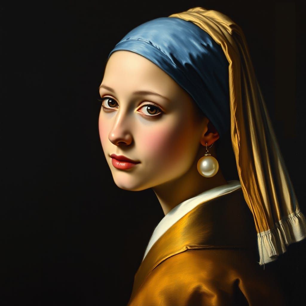 Girl with Pearl Earring in Oil Painting Style
