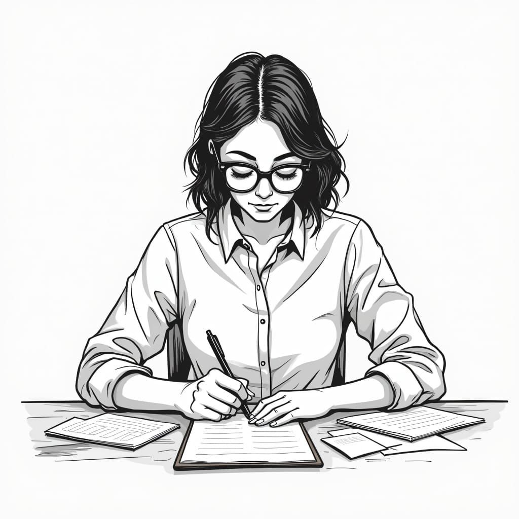 Woman Writes with Whimsical Simplicity in Minimalist Style