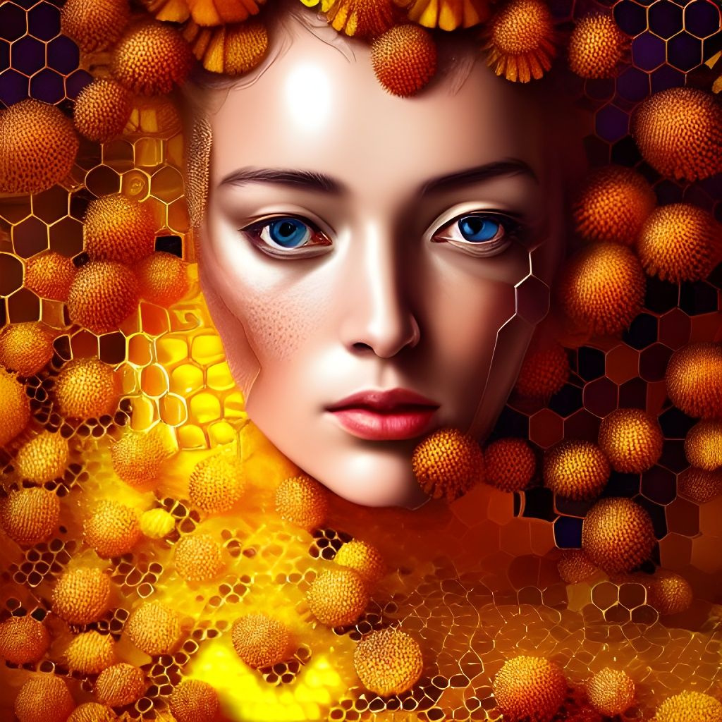 Honeycomb Dripping Honey in Cyberpunk Fantasy Style