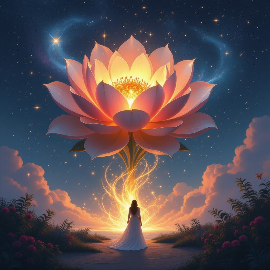 Cosmic Rebirth: Living Stars Bloom in Neo-Egyptian Style