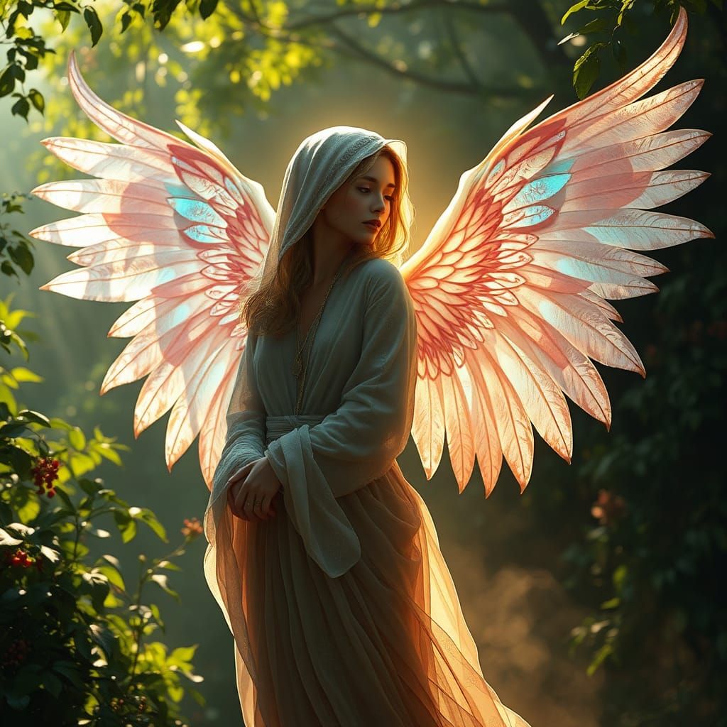 Ethereal Woman with Glowing Aura and Wings