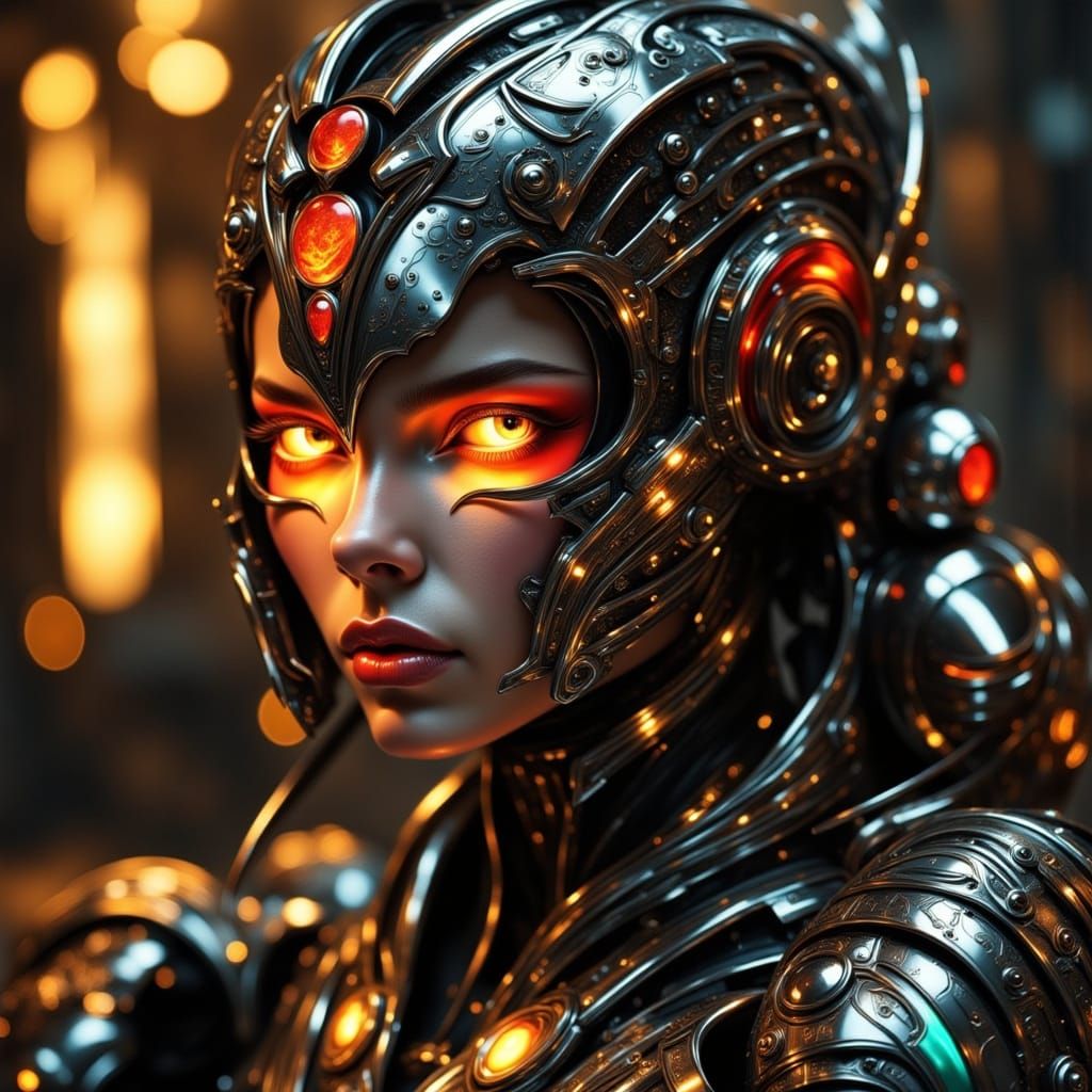 Futuristic Steampunk Chrome Woman Portrait