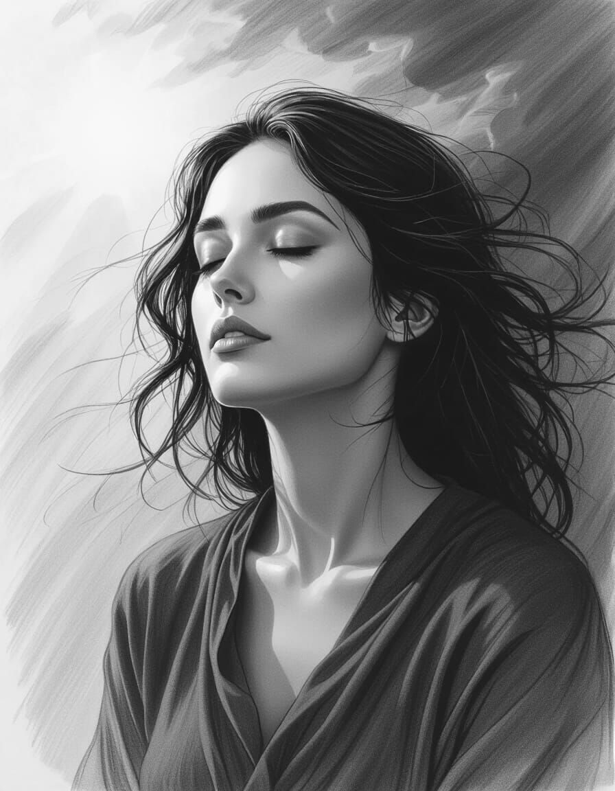 Charcoal Drawing of Peaceful Inner Storm