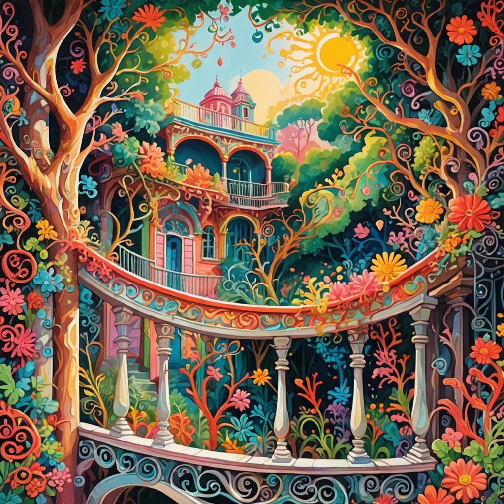 Coral Reef Unfurls in Sunlit Room, Gouache Art