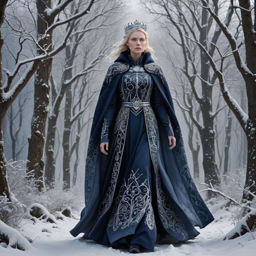 Nordic Queen in Snowy Forest: Digital Matte Painting