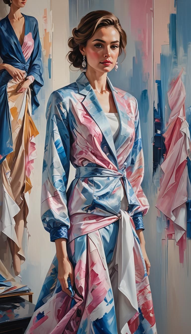 Elegant Woman in Luxurious Clothes, Vibrant Oil Painting