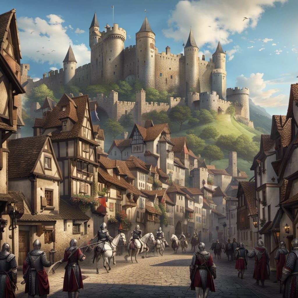Medieval Town with Castle: Detailed Matte Painting