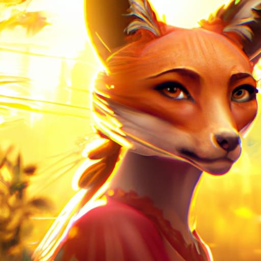 Fox Portrait at Sunrise in Splash Art Style