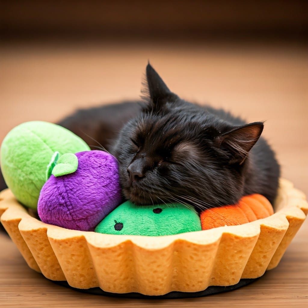 Whimsical Feline Fruit Tart Scene