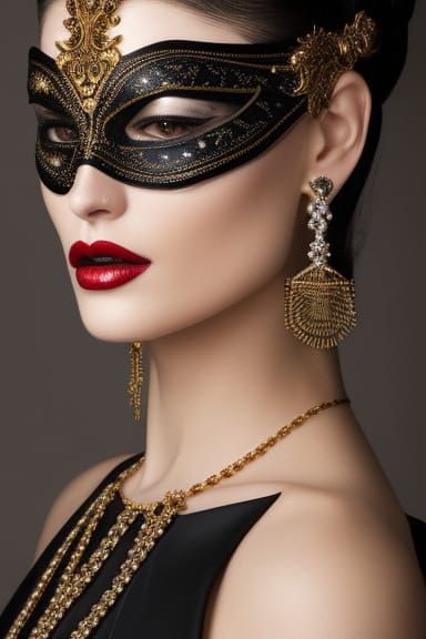 Fractal Enchantress with Masquerade Mask: Digital Portrait