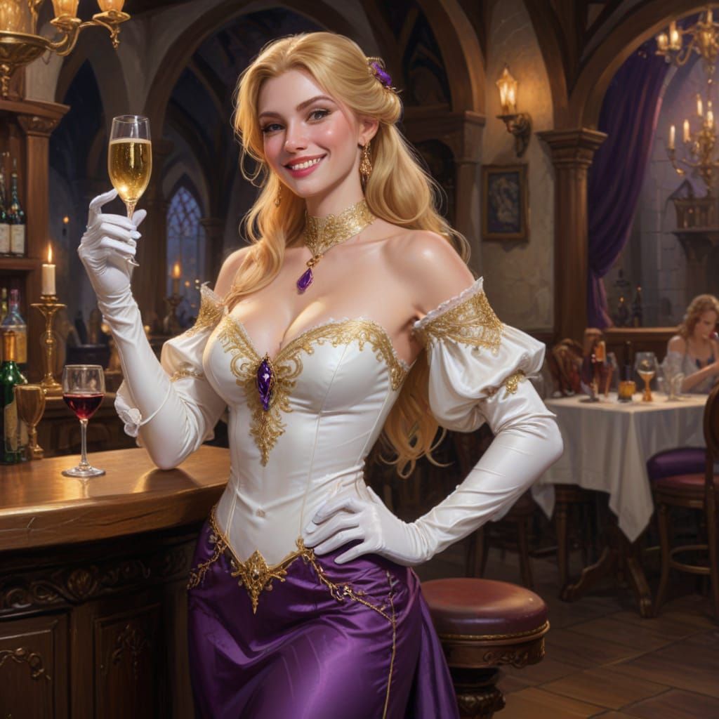 Elegant Courtesan in Luxury Salon, Oil Painting Masterpiece