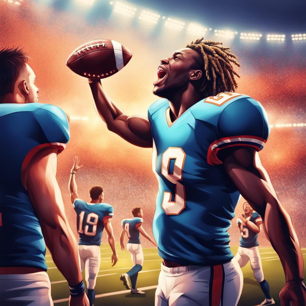 Football Player Celebrates Victory: Hyperrealistic Splash Ar...