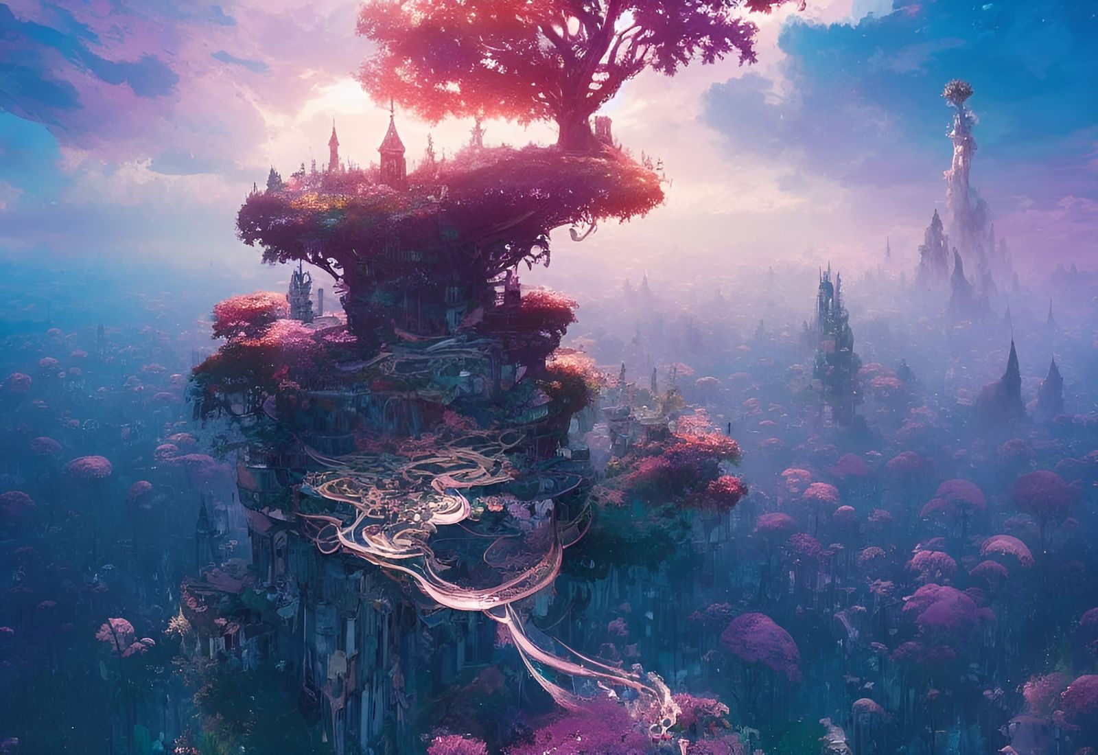 Magic Tower on Ancient Tree: Fantasy Landscape