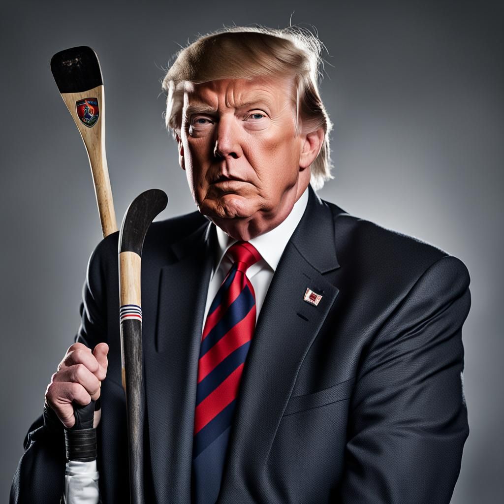Donald Trump Plays Hockey in Kilt: Portrait