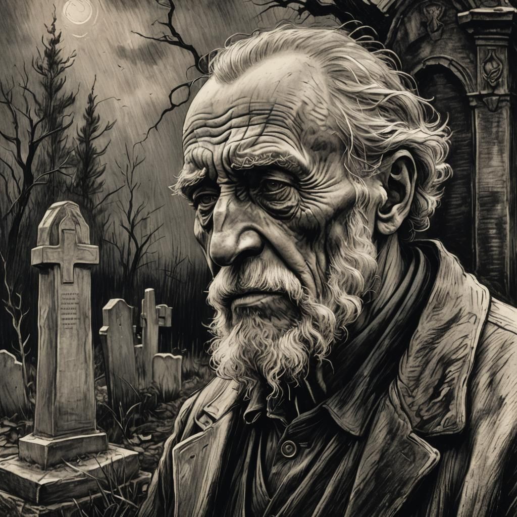 Grief: Old Man Crying in Charcoal Drawing