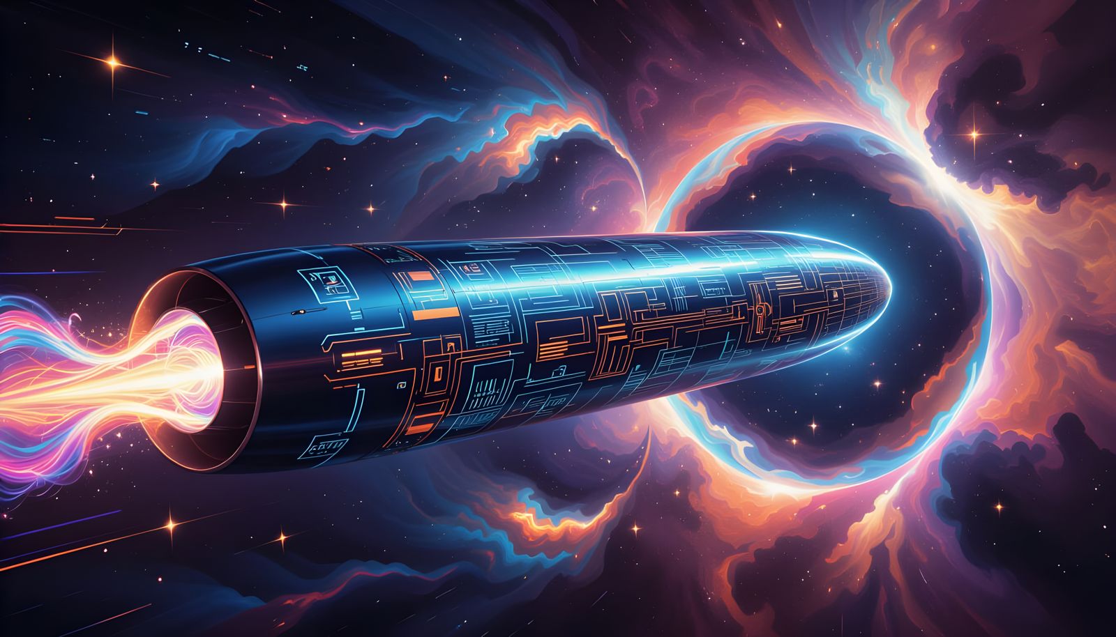 Sleek Spaceship Soaring Through Impasto Cosmos