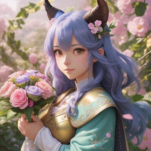 Tiefling Bard with Gears, Ghibli-Style Anime Concept Art