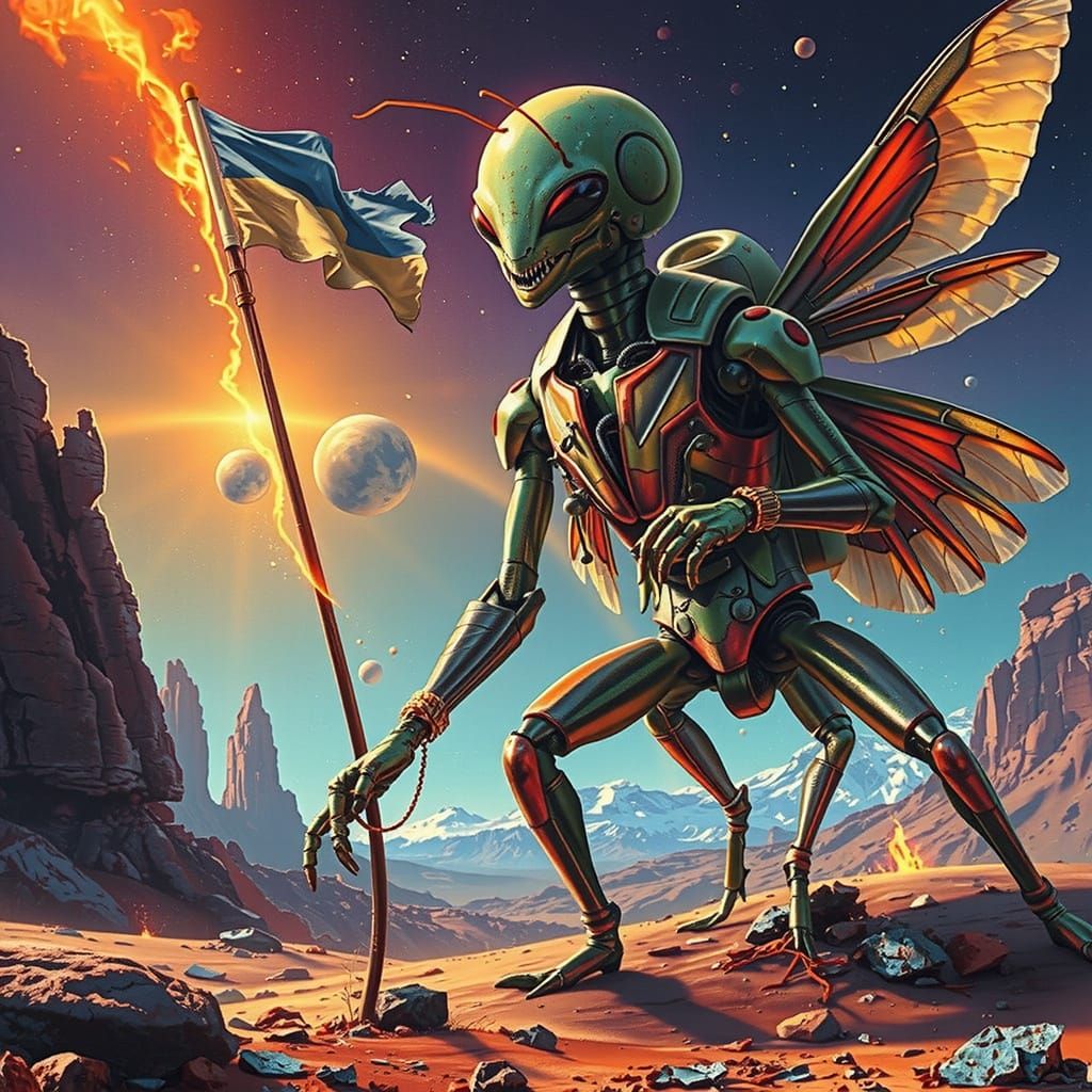 Mantis Astronaut Unveils Triadic Colors on Alien World