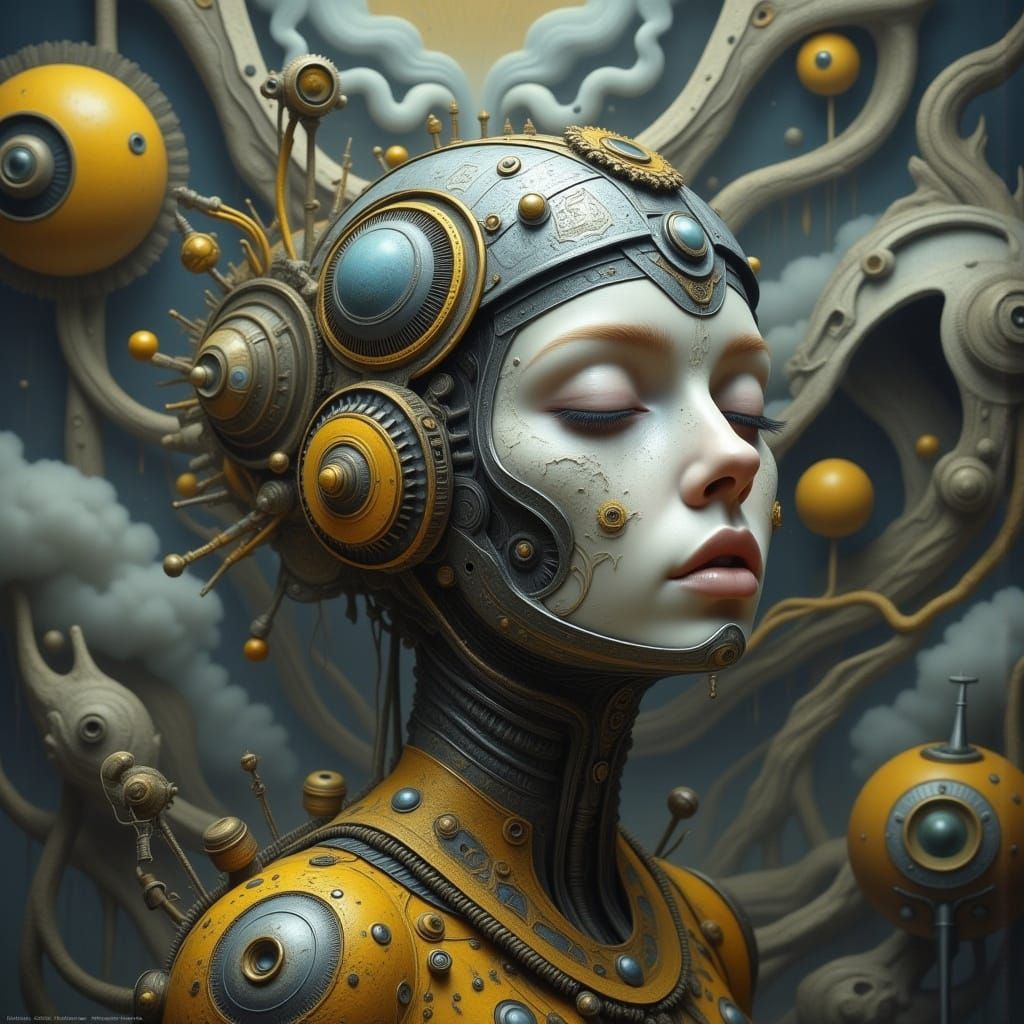 Cyberpunk Cyborg Portrait in Dreamlike Atmosphere