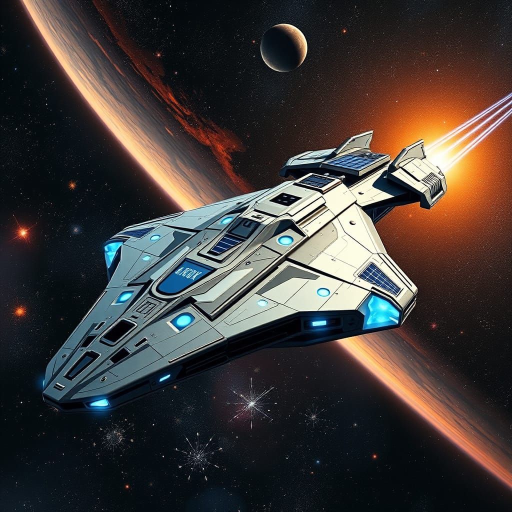 Galactic Federation Spaceship Patrols the Cosmos in Futurist...