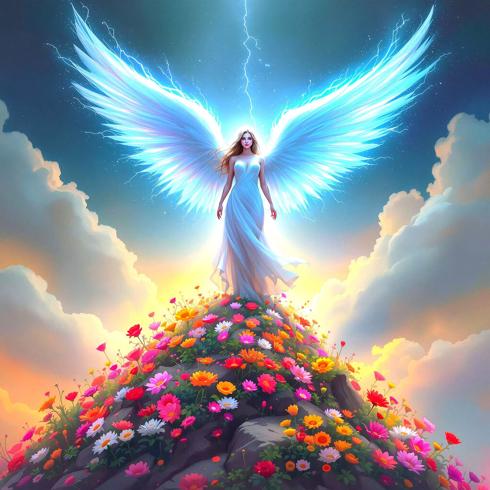 Ethereal Angel in Mystical Mountain Landscape
