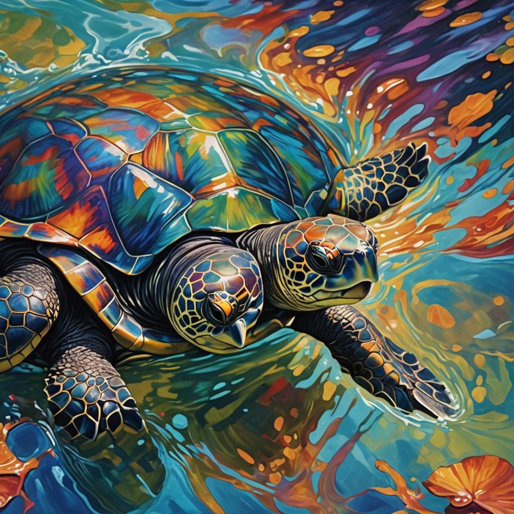 Iridescent Turtle in Vibrant Abstract Expressionism
