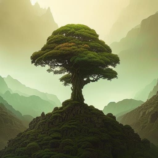 Lonely Tree in Hyperdetailed Digital Illustration