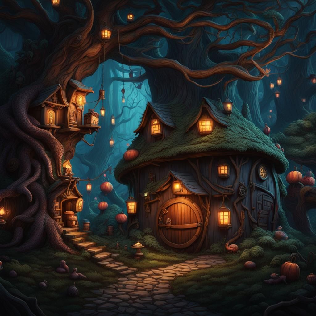 Dark Forest Candy House: Fantastical Matte Painting