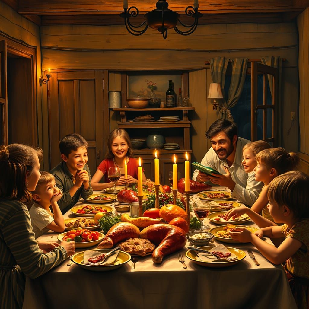Cozy Italian Family Dinner Scene in Photorealistic Style