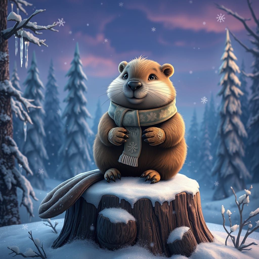 Serene Beaver in a Winter Wonderland