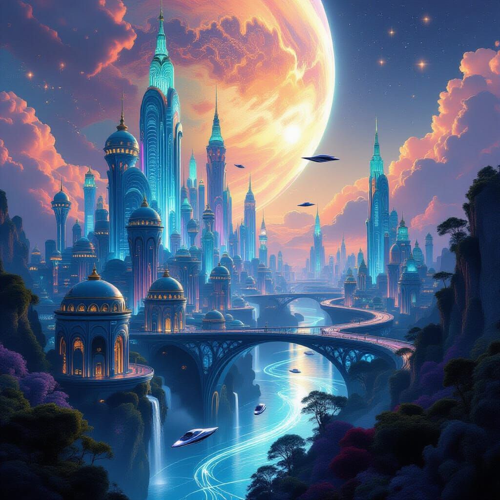 Bioluminescent Coral City in Gas Giant Atmosphere