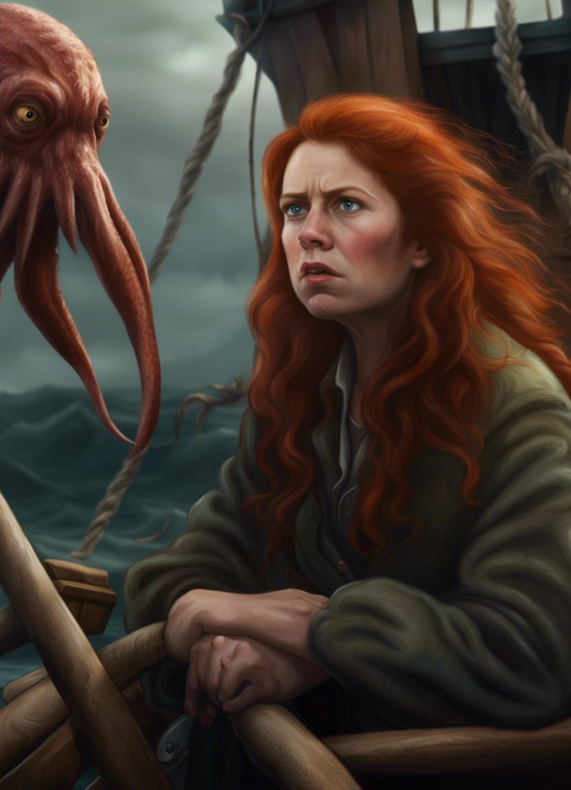 Grumpy Fisherman Catches Giant Squid: Matte Painting