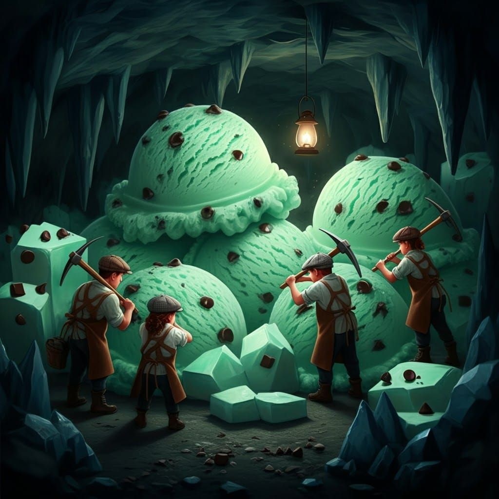 Mint Chocolate Chip Ice Cream Mine: A Whimsical Illustration