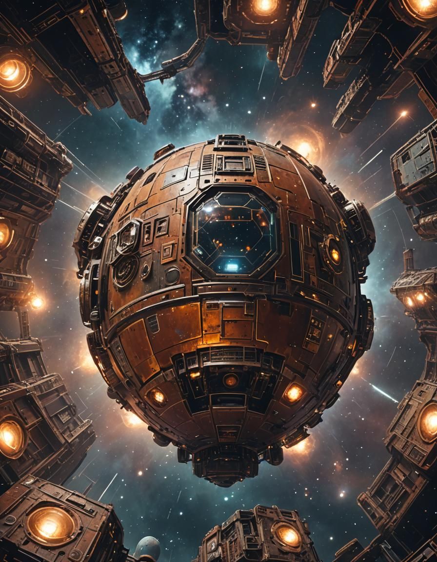 Retro Sci-Fi Spaceship in Deep Space