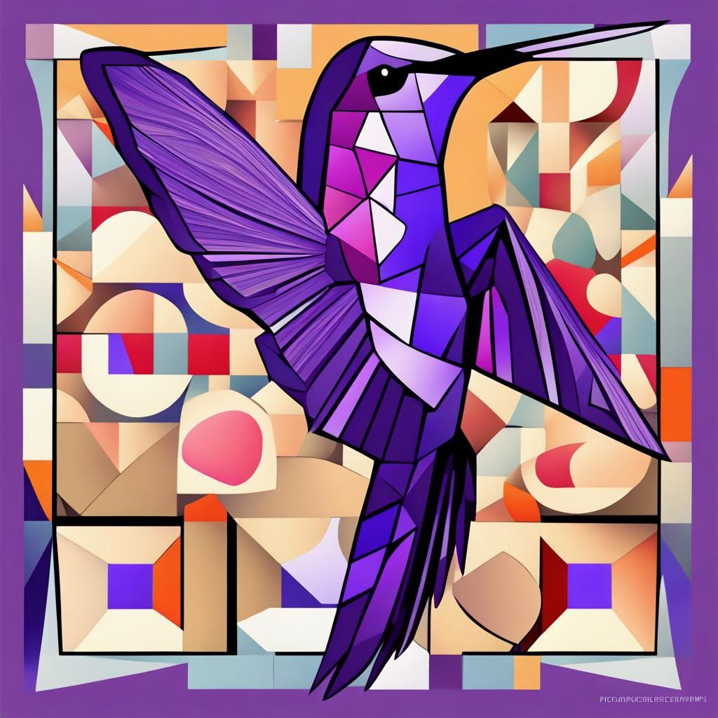 Vibrant Cubist Hummingbird Portrait in Layered Geometric Sty...