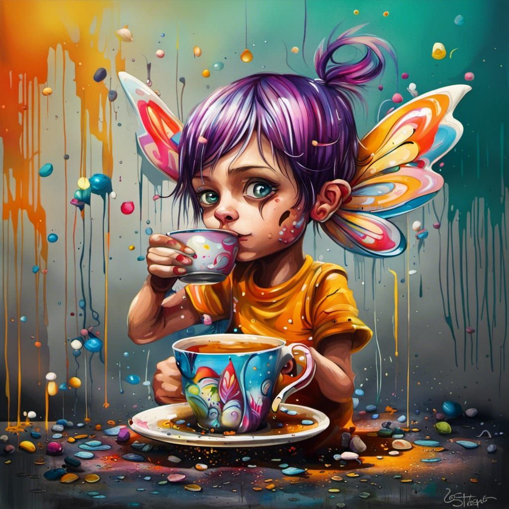 Tea Cup Pixie Playground in Graffiti Art Style