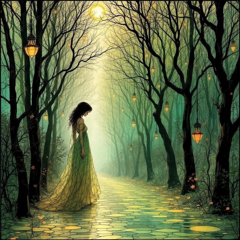 Art Nouveau Luminous Enamel Street Scene