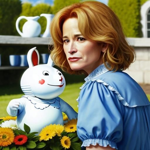 Elizabeth Shue as Alice talking to Humpty Dumpty