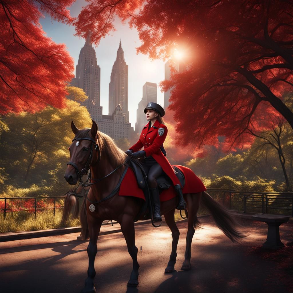 Mounted Police Officer in Central Park: Detailed Matte Paint...