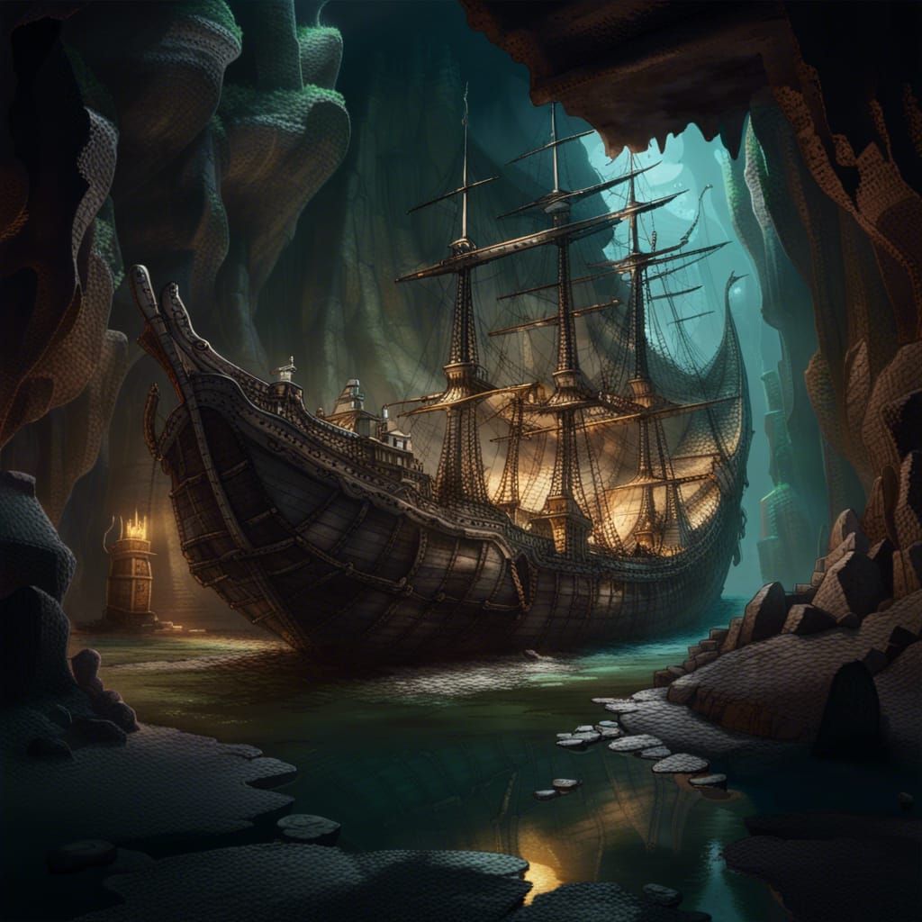 Ghostly Pirate Ship Hidden in Underground Cavern