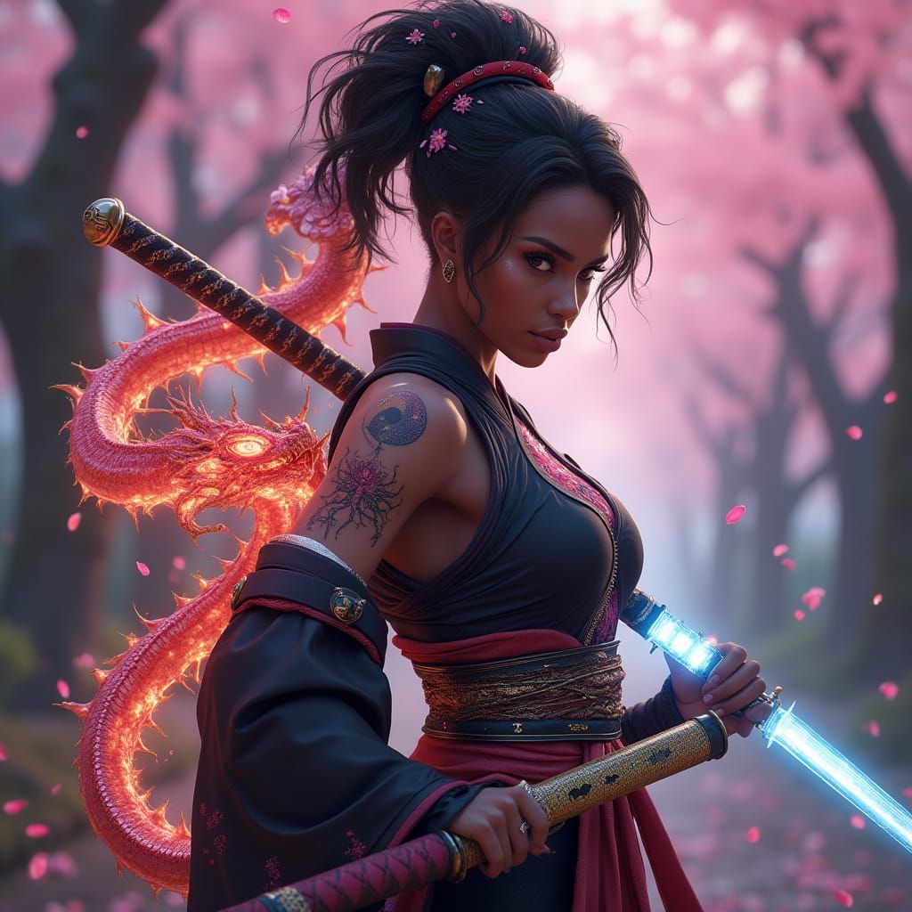 Afro-Futuristic Woman in Cybernetic Garden: Digital Art