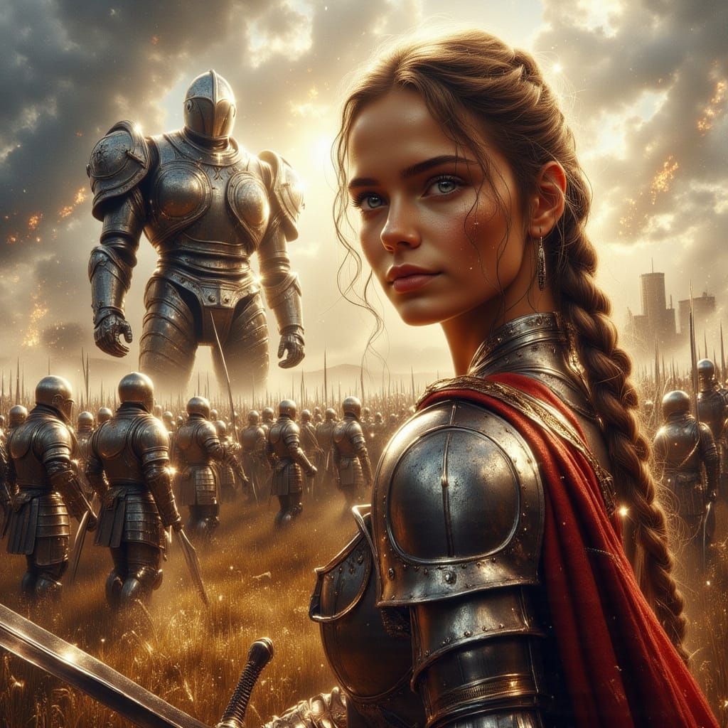 Knight Princess on Battlefield with Mech Warrior