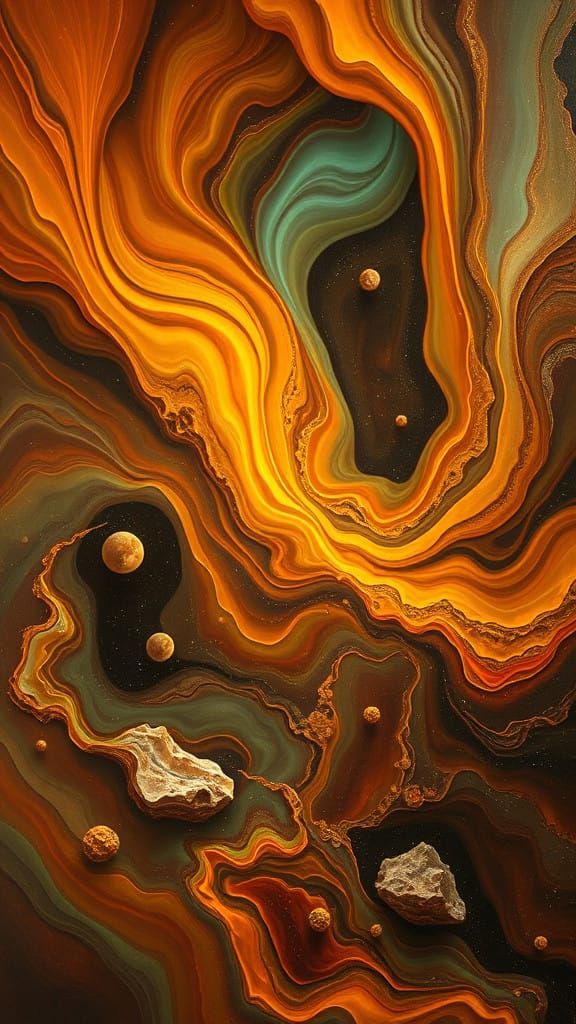 Dreamlike Aurora Abstraction in Earth Tones and Cosmic Color...