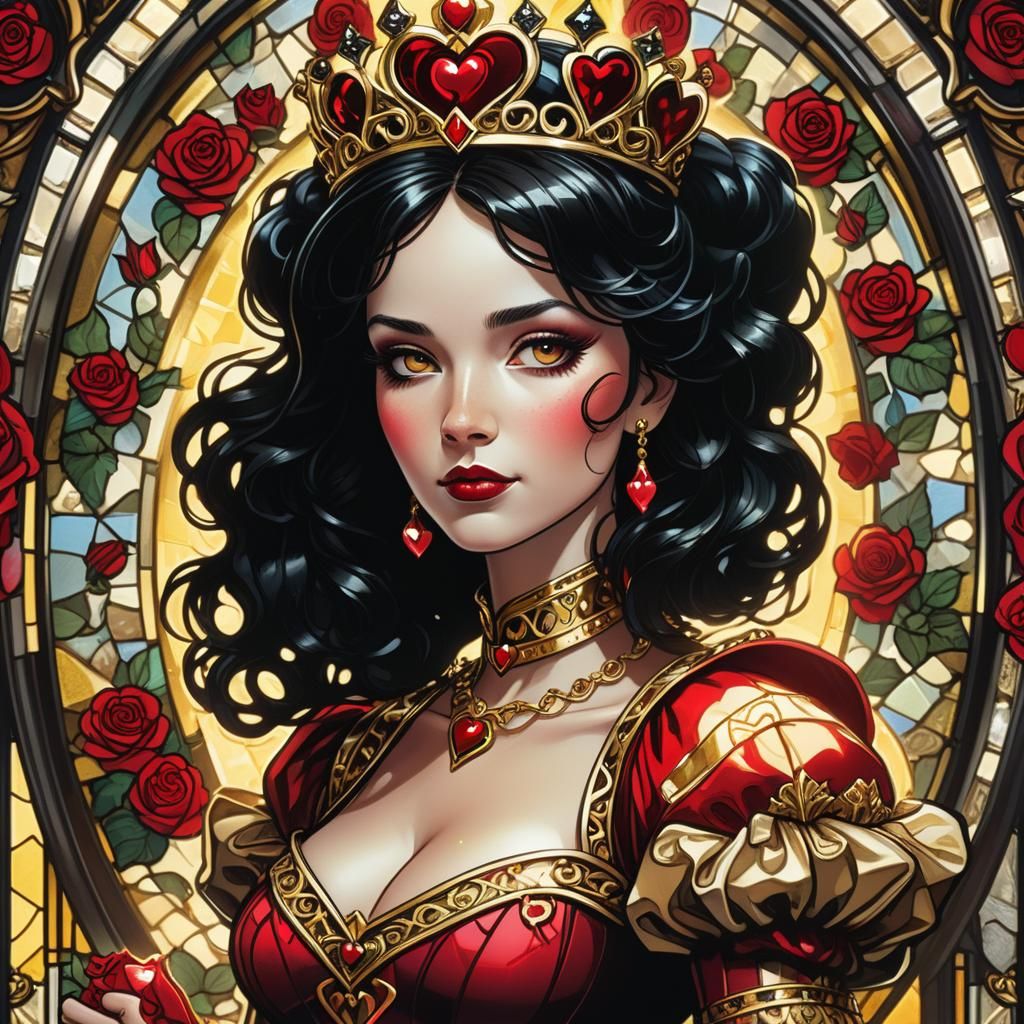Queen of Hearts Portrait in Stained Glass Comic Art