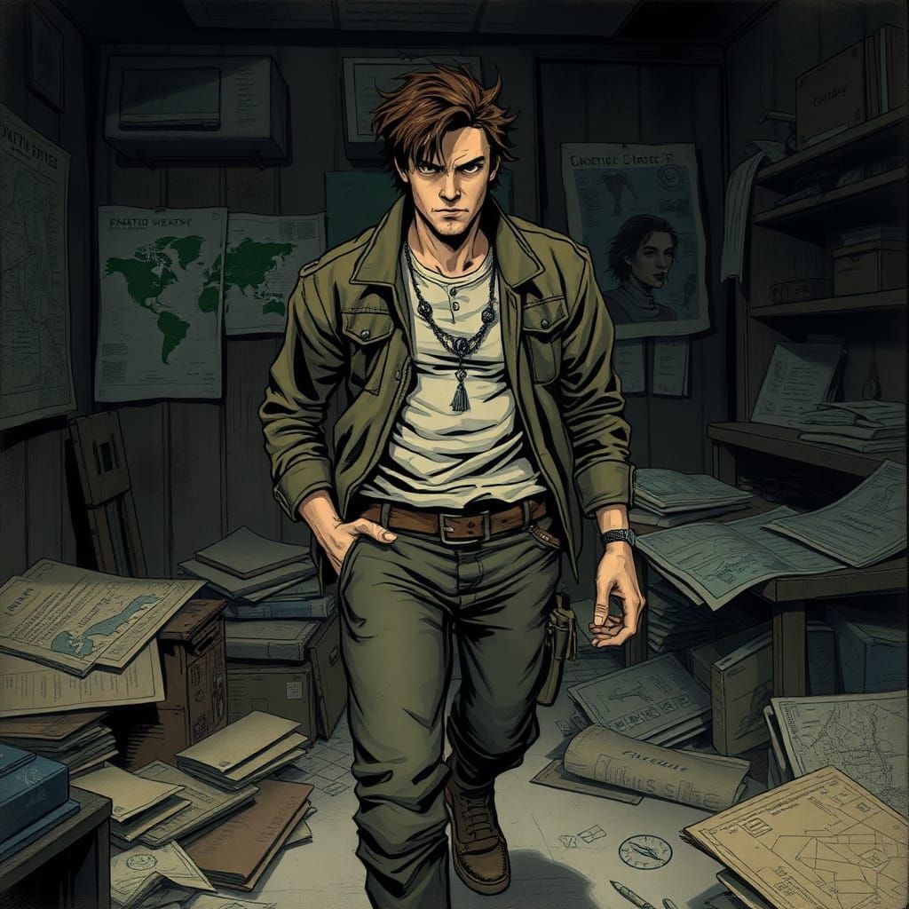 Man Pacing in Dim Room, Gritty Realism Style