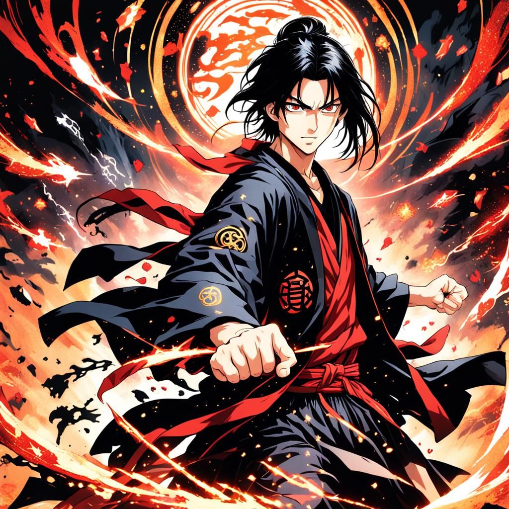 Anime Boy Readying Black Magic Attack